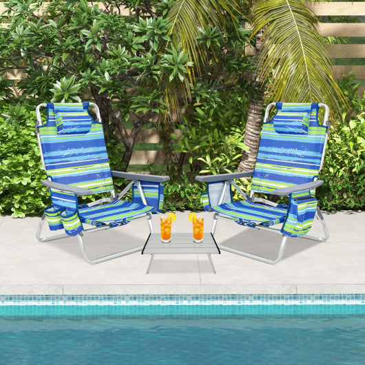 2 Packs 5-Position Outdoor Folding Backpack Beach Table Chair Reclining Chair Set-Blue