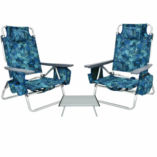 2 Packs 5-Position Outdoor Folding Backpack Beach Table Chair Reclining Chair Set-Multicolor