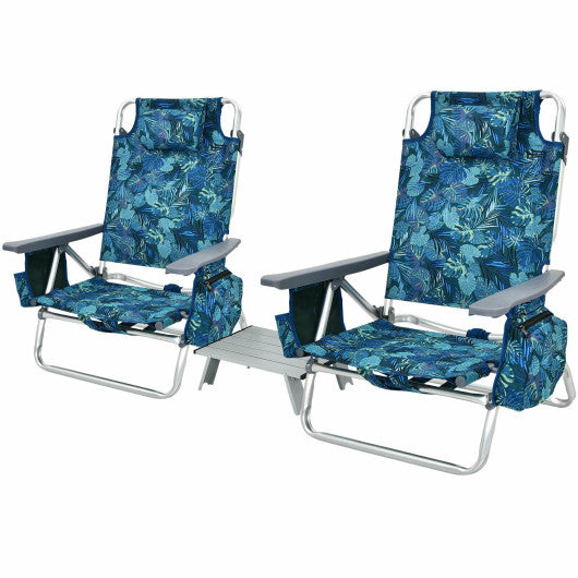 2 Packs 5-Position Outdoor Folding Backpack Beach Table Chair Reclining Chair Set-Multicolor