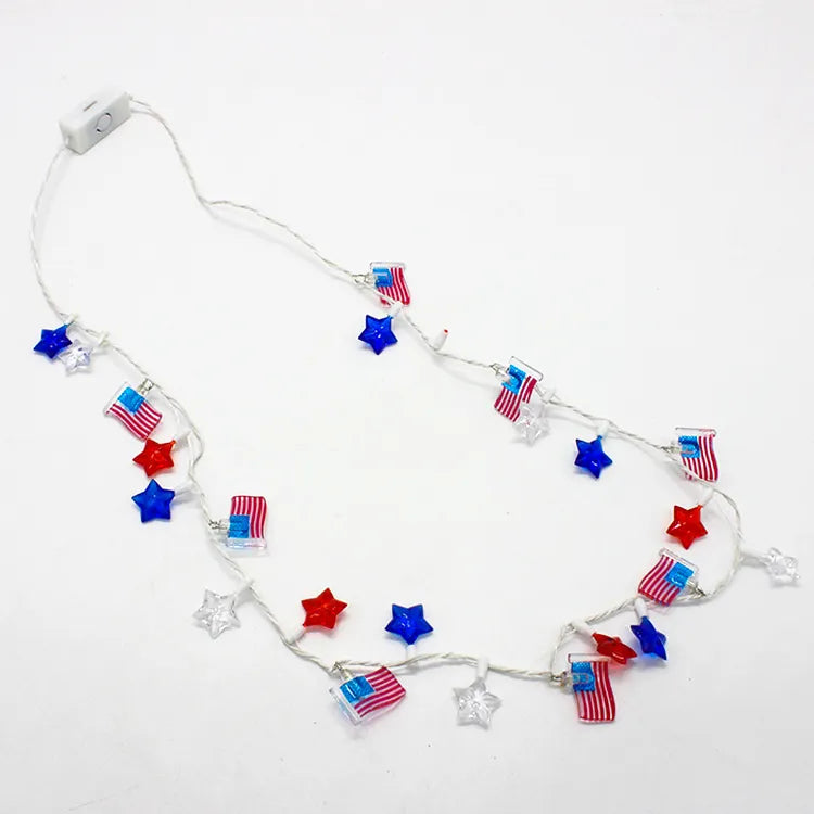 American Flag LED 4th Of July Light Up Necklaces As Party Favor