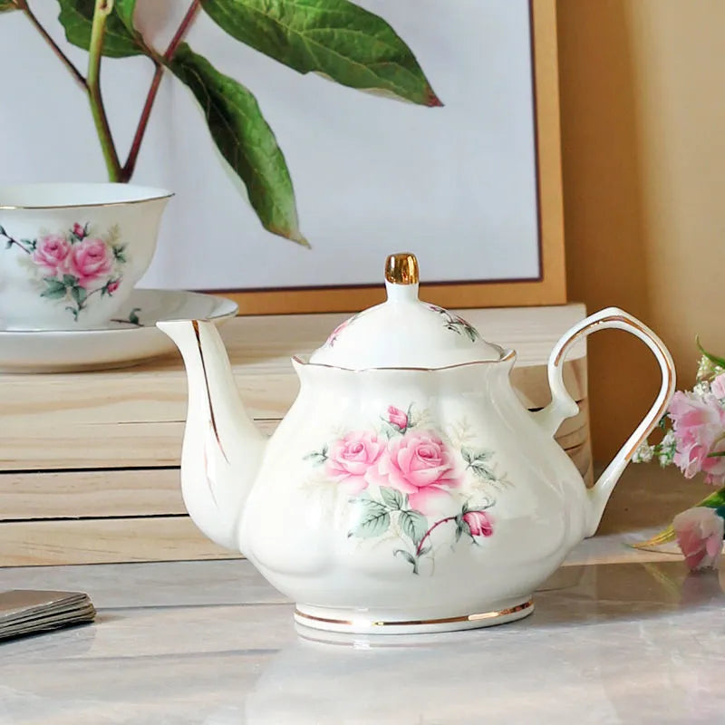 Noble Bone China Teapot 500ML Pink Camellia Coffee Pot Set Home High Grade Porcelain Kettle Jug Party Cafe Teaware Tea Pot