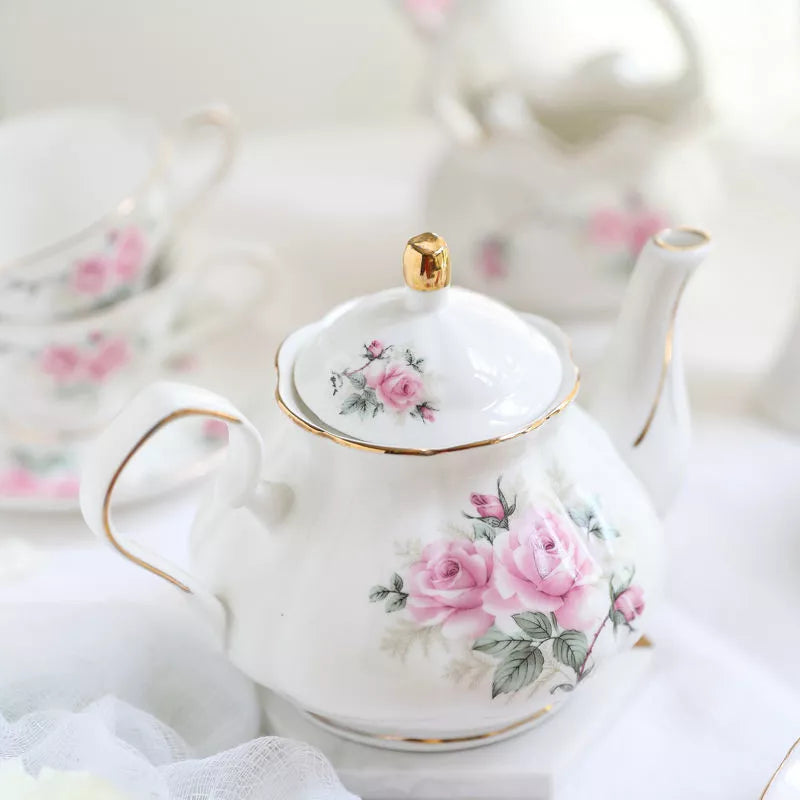 Noble Bone China Teapot 500ML Pink Camellia Coffee Pot Set Home High Grade Porcelain Kettle Jug Party Cafe Teaware Tea Pot