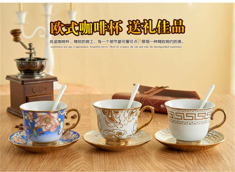 Europe Porcelain Coffee Cup And Saucer sets Classic Ceramic Tea cup Espresso Cup Milk cup Fashion home Decoration accessories