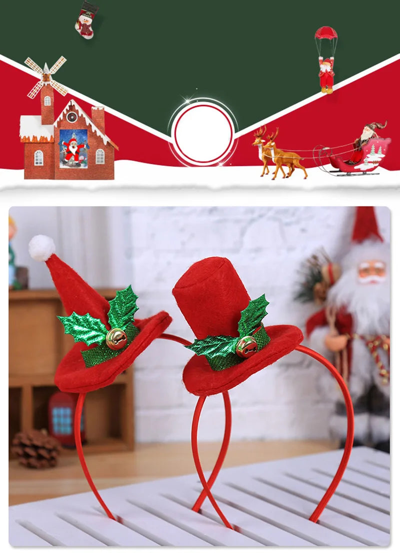 Cute Christmas Hat Hairband 1pc For Xmas Party Decoration Kids Gifts New Year Supplies – Red, Green