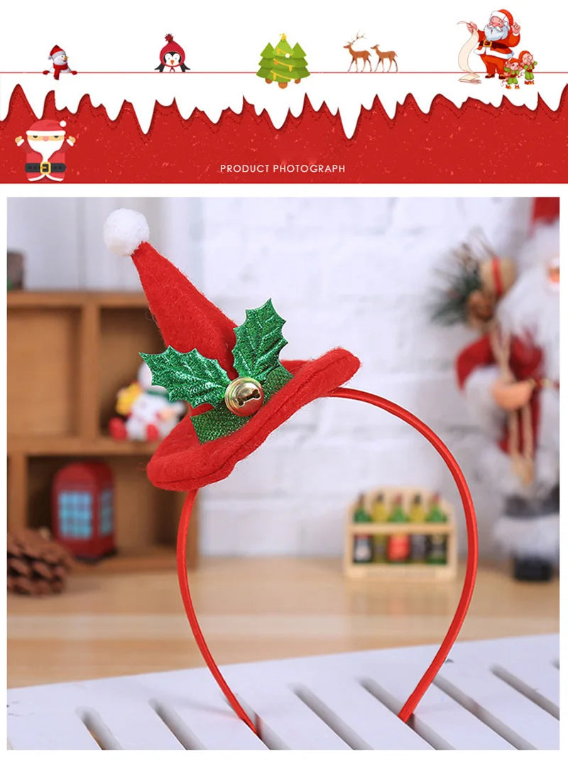 Cute Christmas Hat Hairband 1pc For Xmas Party Decoration Kids Gifts New Year Supplies – Red, Green