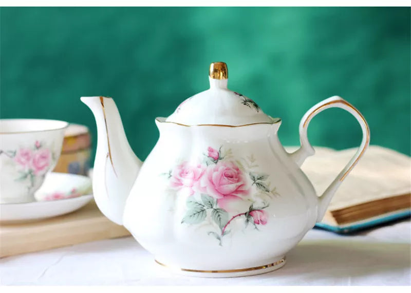 Noble Bone China Teapot 500ML Pink Camellia Coffee Pot Set Home High Grade Porcelain Kettle Jug Party Cafe Teaware Tea Pot