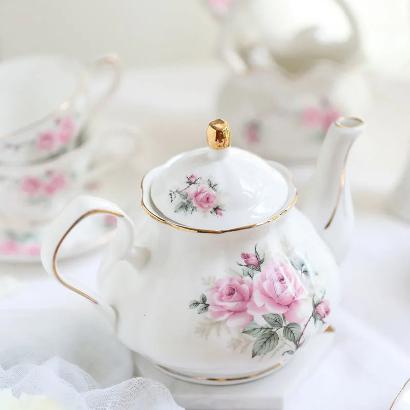 Noble Bone China Teapot 500ML Pink Camellia Coffee Pot Set Home High Grade Porcelain Kettle Jug Party Cafe Teaware Tea Pot