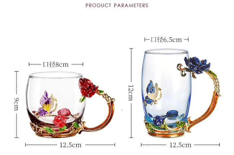 Hand-made Enamel Coffee Mug Crystal Cup Milk Lemon Flower Tea Cup High-grade Drinking Glasses Gift Couple Mug For Lover Wedding