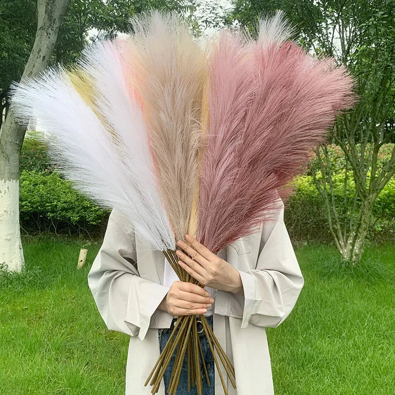 5pcs 100cm Artificial Pampas Grass Dried Reed Flowers Bouquet Wedding Party Decoration Home Room DIY Fake Plant Decor Supplies