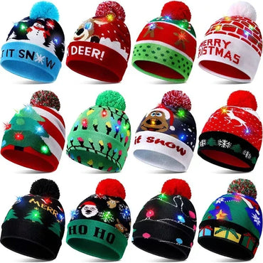 Christmas Knitted Cap With LED Light For Party Decor Winter Warm Or Christmas Gift