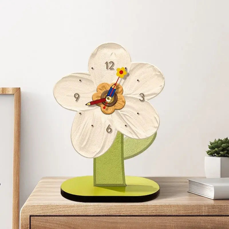Wooden Desk Clock In Cartoon Mini Tulip Flower Shape For Home Decor Or Gift For Kids