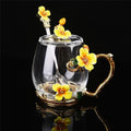 Beautiful Flower Tea Glass Mug Enamel Coffee Cup and Mug for Hot and Cold Drinks Home Tea Cup Spoon Set Perfect Gift for Mom