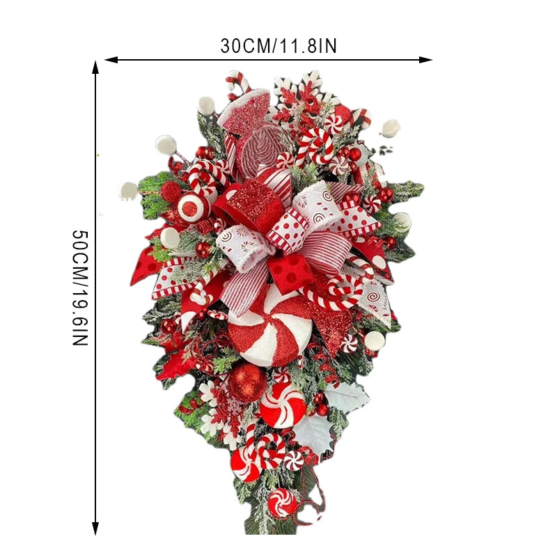 1 PC Christmas Wreath Upside Down Tree With Artificial Candy Wall Hanging For Home Porch Window Door