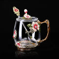 Beautiful Flower Tea Glass Mug Enamel Coffee Cup and Mug for Hot and Cold Drinks Home Tea Cup Spoon Set Perfect Gift for Mom