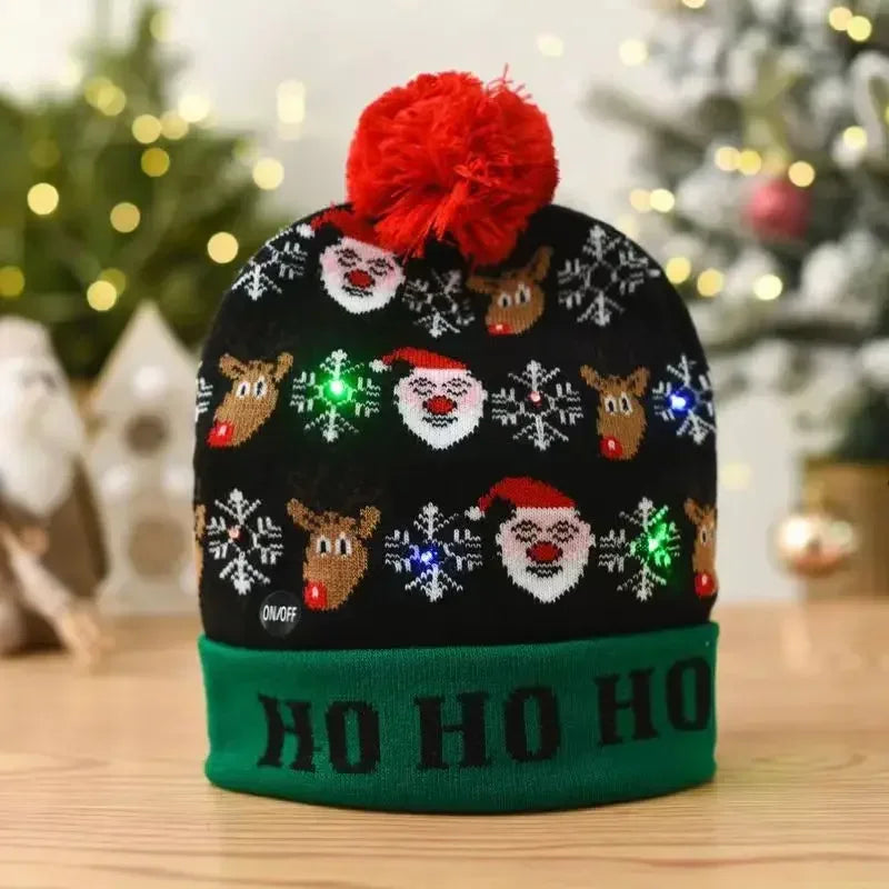 Christmas Knitted Cap With LED Light For Party Decor Winter Warm Or Christmas Gift