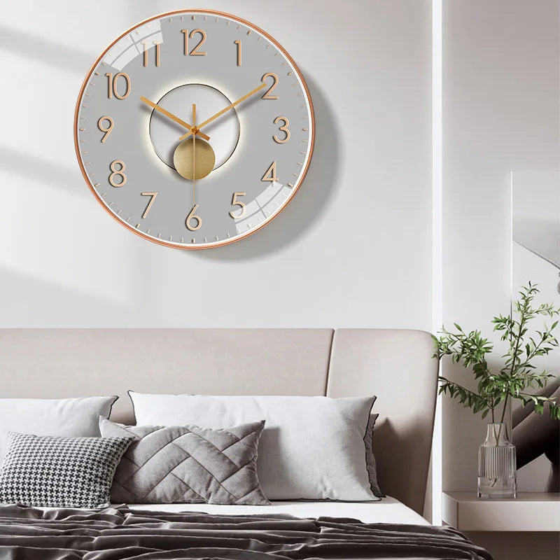 Minimalist Wall Clock Of 12 Inch With Gold Frame Wall Mounted