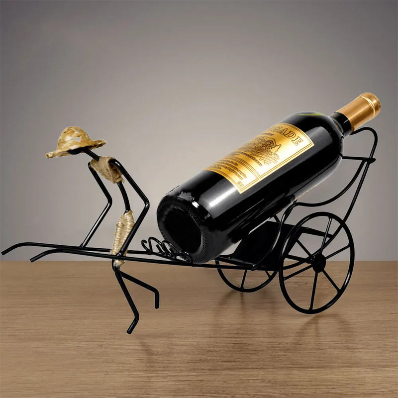 Wine Holder Rickshaw Design In Wrought Iron Retro Design For Home Bar And Display