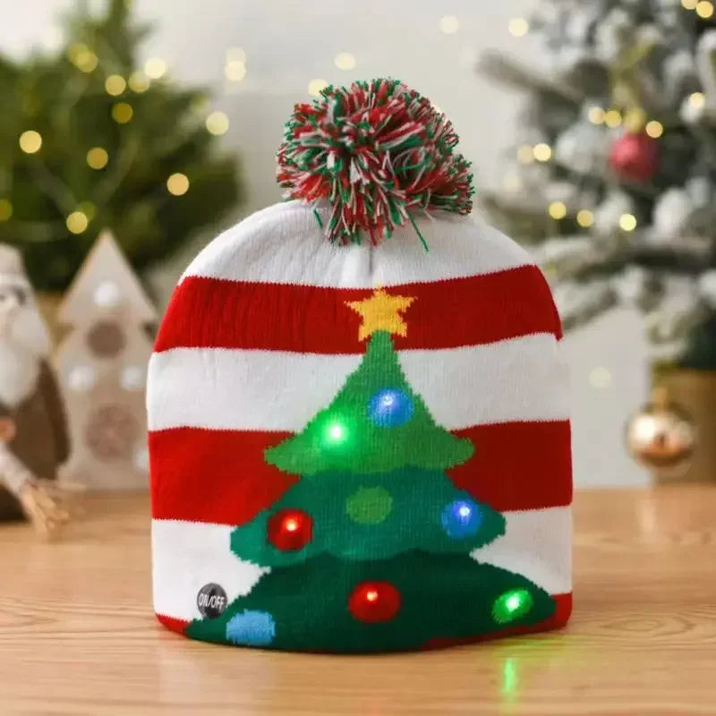 Christmas Knitted Cap With LED Light For Party Decor Winter Warm Or Christmas Gift