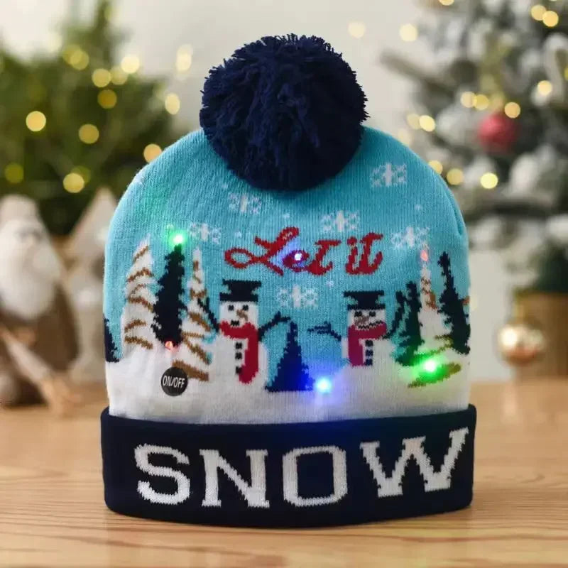 Christmas Knitted Cap With LED Light For Party Decor Winter Warm Or Christmas Gift