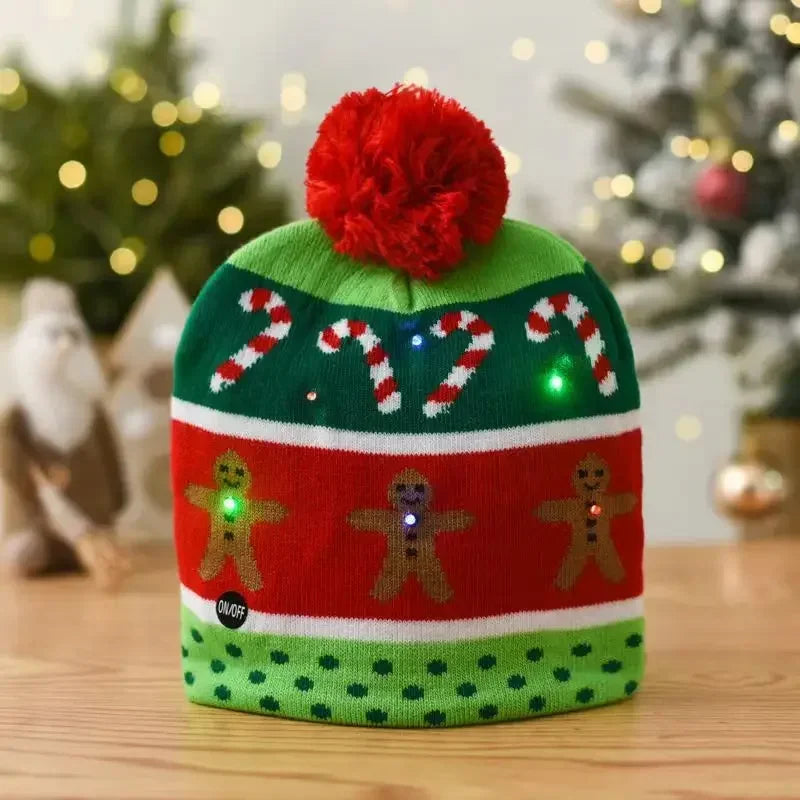 Christmas Knitted Cap With LED Light For Party Decor Winter Warm Or Christmas Gift