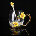 Beautiful Flower Tea Glass Mug Enamel Coffee Cup and Mug for Hot and Cold Drinks Home Tea Cup Spoon Set Perfect Gift for Mom