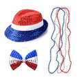 Uncle-Sam Hat Costume 4th Of July Party Supplies With Sequins Headband Necklaces For Women & Men