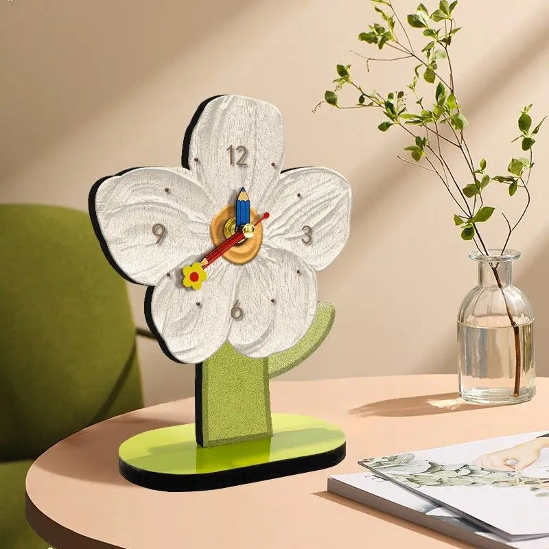 Wooden Desk Clock In Cartoon Mini Tulip Flower Shape For Home Decor Or Gift For Kids