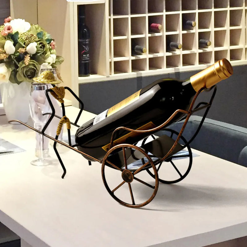 Wine Holder Rickshaw Design In Wrought Iron Retro Design For Home Bar And Display