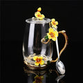 Beautiful Flower Tea Glass Mug Enamel Coffee Cup and Mug for Hot and Cold Drinks Home Tea Cup Spoon Set Perfect Gift for Mom