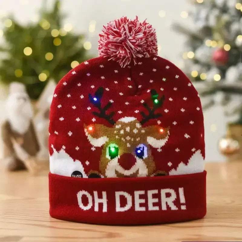 Christmas Knitted Cap With LED Light For Party Decor Winter Warm Or Christmas Gift