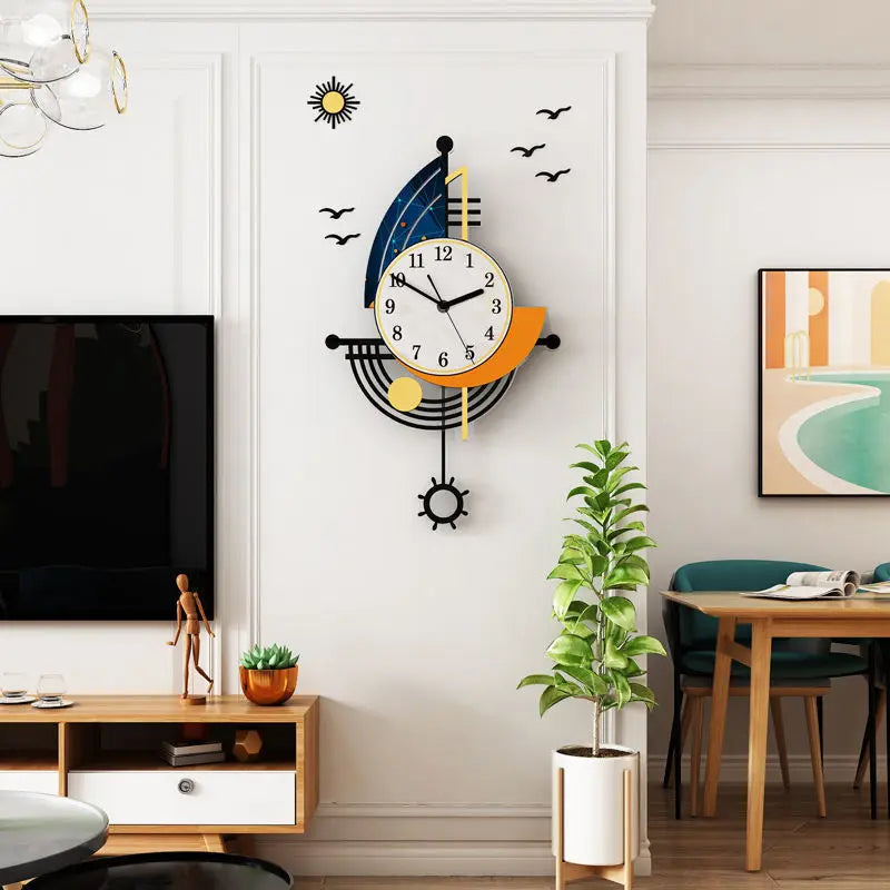 Decorative Wall Clock Navigation Sailboat Creative Design Clock Interior Watch Decoration Living Room Background Wall Decor