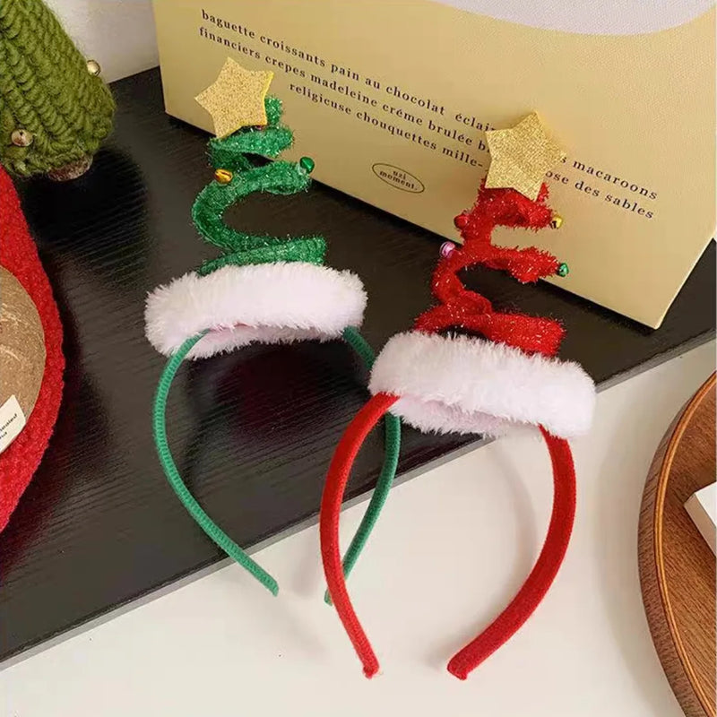 Christmas Headband With LED Lights For Adult And Child - Green And Red Color Xmas Tree Hair Band