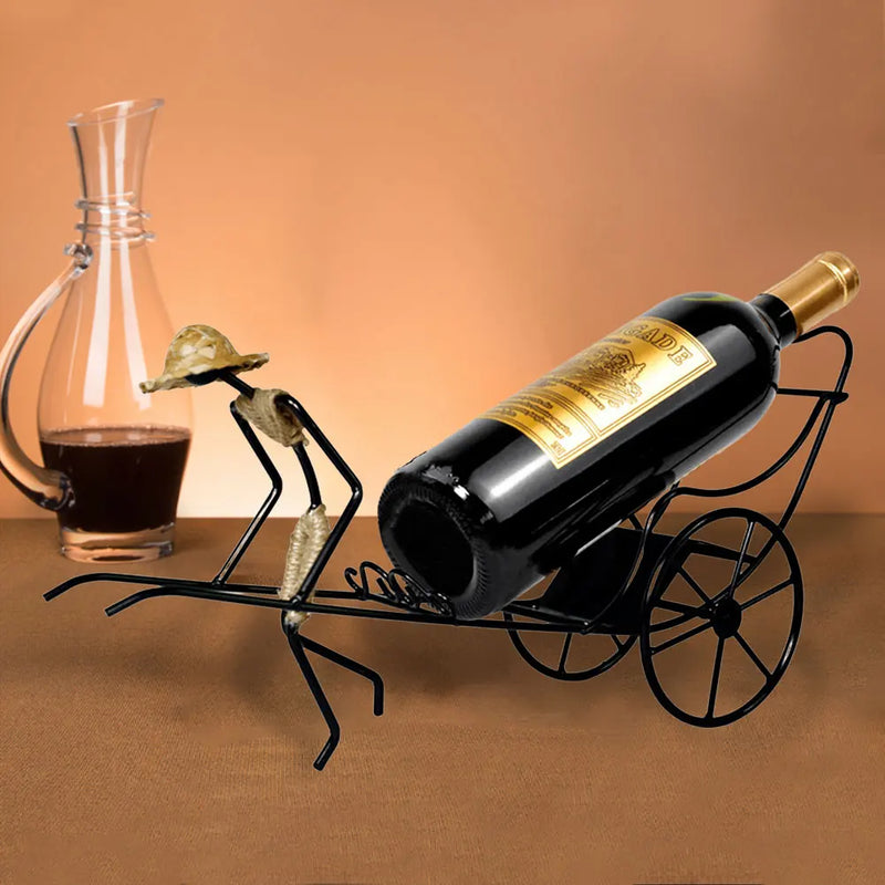 Wine Holder Rickshaw Design In Wrought Iron Retro Design For Home Bar And Display