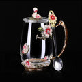 Beautiful Flower Tea Glass Mug Enamel Coffee Cup and Mug for Hot and Cold Drinks Home Tea Cup Spoon Set Perfect Gift for Mom