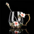 Beautiful Flower Tea Glass Mug Enamel Coffee Cup and Mug for Hot and Cold Drinks Home Tea Cup Spoon Set Perfect Gift for Mom