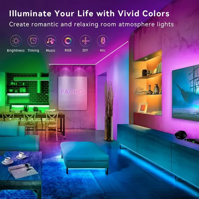 LED Strip Lights Of 100ft With 5050 RGB  USB Powered With Built-in Microphone APP And Remote Control