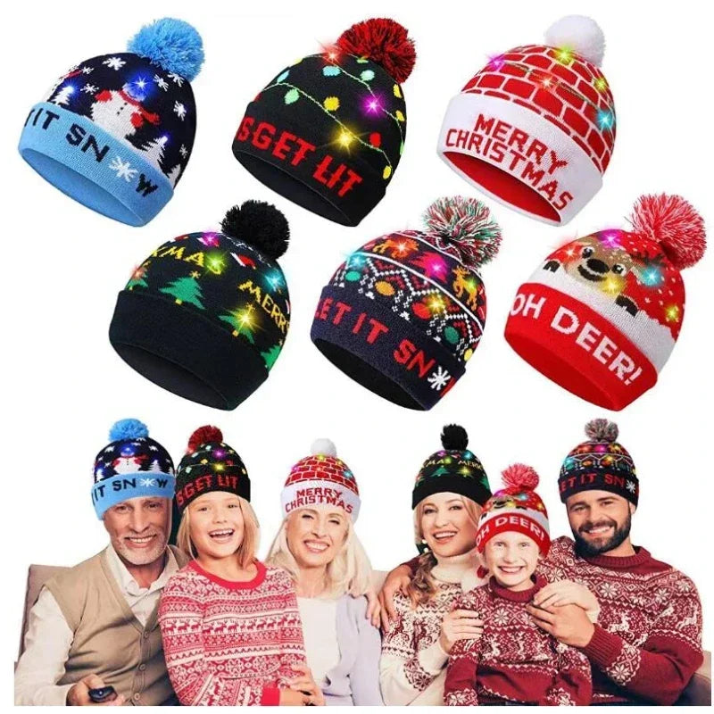 Christmas Knitted Cap With LED Light For Party Decor Winter Warm Or Christmas Gift