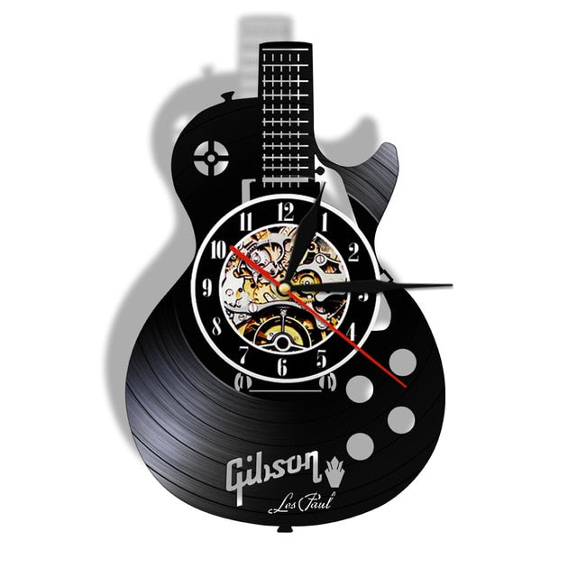 Antique Style Vinyl Record Acoustic Guitar LED Wall Clock For Music lovers