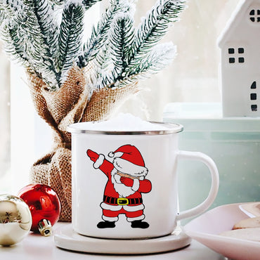 White Santa Enamel Tea Coffee Mugs Of 360ml For Christmas And New Year Gift