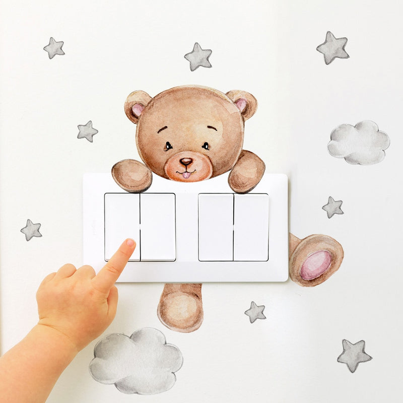 Cute Cartoon Bear Star Switch Self-adhesive Sticker For Kid Room Or Home Decor