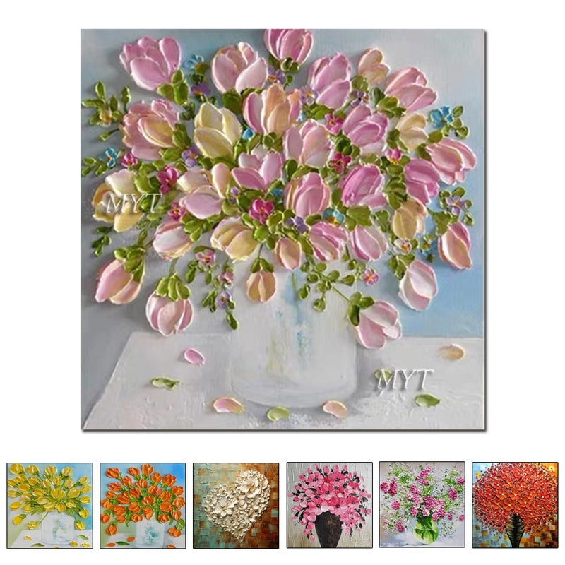 Unframed Handmade Modern Abstract Oil Painting Reproduction Knife Flowers For Home Decoration