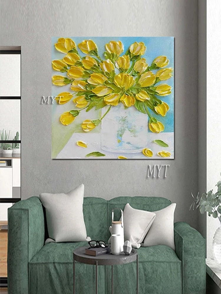 Unframed Handmade Modern Abstract Oil Painting Reproduction Knife Flowers For Home Decoration