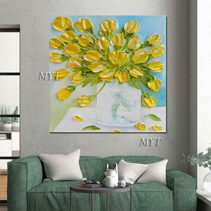 Unframed Handmade Modern Abstract Oil Painting Reproduction Knife Flowers For Home Decoration