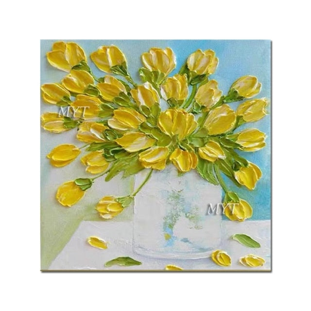 Unframed Handmade Modern Abstract Oil Painting Reproduction Knife Flowers For Home Decoration