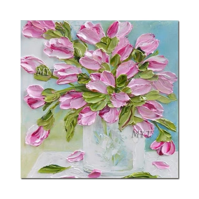 Unframed Handmade Modern Abstract Oil Painting Reproduction Knife Flowers For Home Decoration