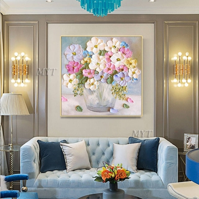 Unframed Handmade Modern Abstract Oil Painting Reproduction Knife Flowers For Home Decoration